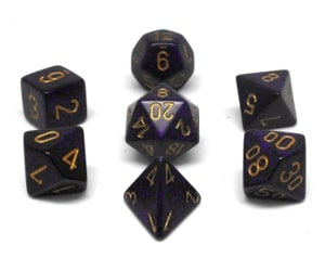 CHX25337 GOLDEN COBALT SPECKLED 7PC POLYHEDRAL DICE SET image 0